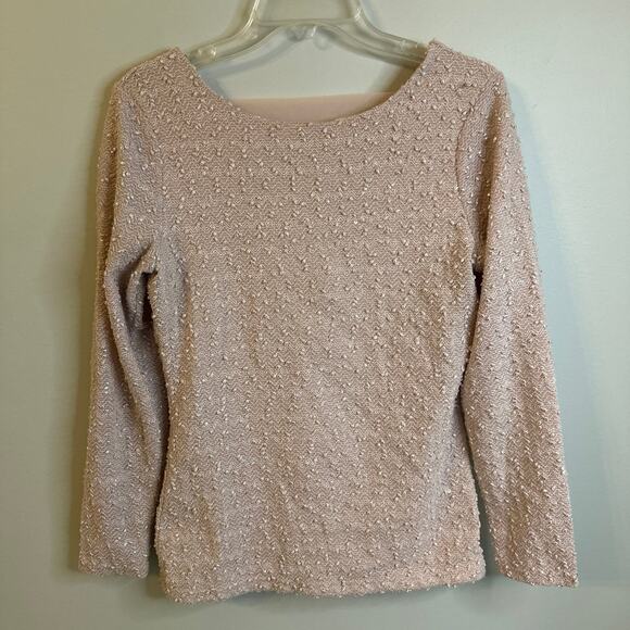 Jennifer Lopez size Medium Embellished Long Sleeve Knit Top in Cream - Picture 1 of 7